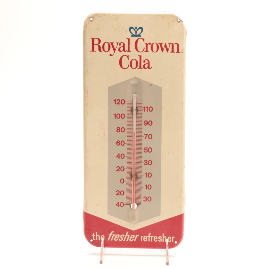 1950s-1960s Royal Crown Cola Metal Thermometer Advertising Sign