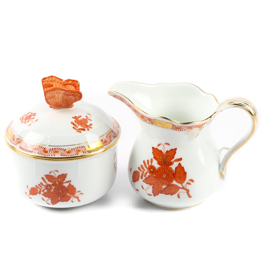 Herend "Chinese Bouquet" Rust Covered Sugar and Creamer