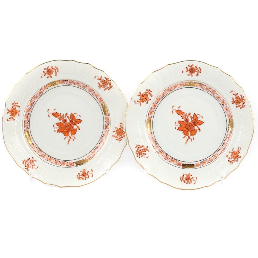 Herend "Chinese Bouquet" Rust Porcelain Bread and Butter Plates