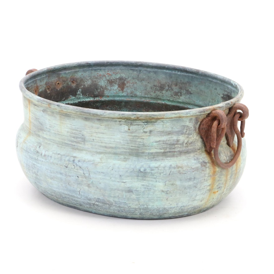 Vintage Copper Pot with Forged Double Iron Ring Handles