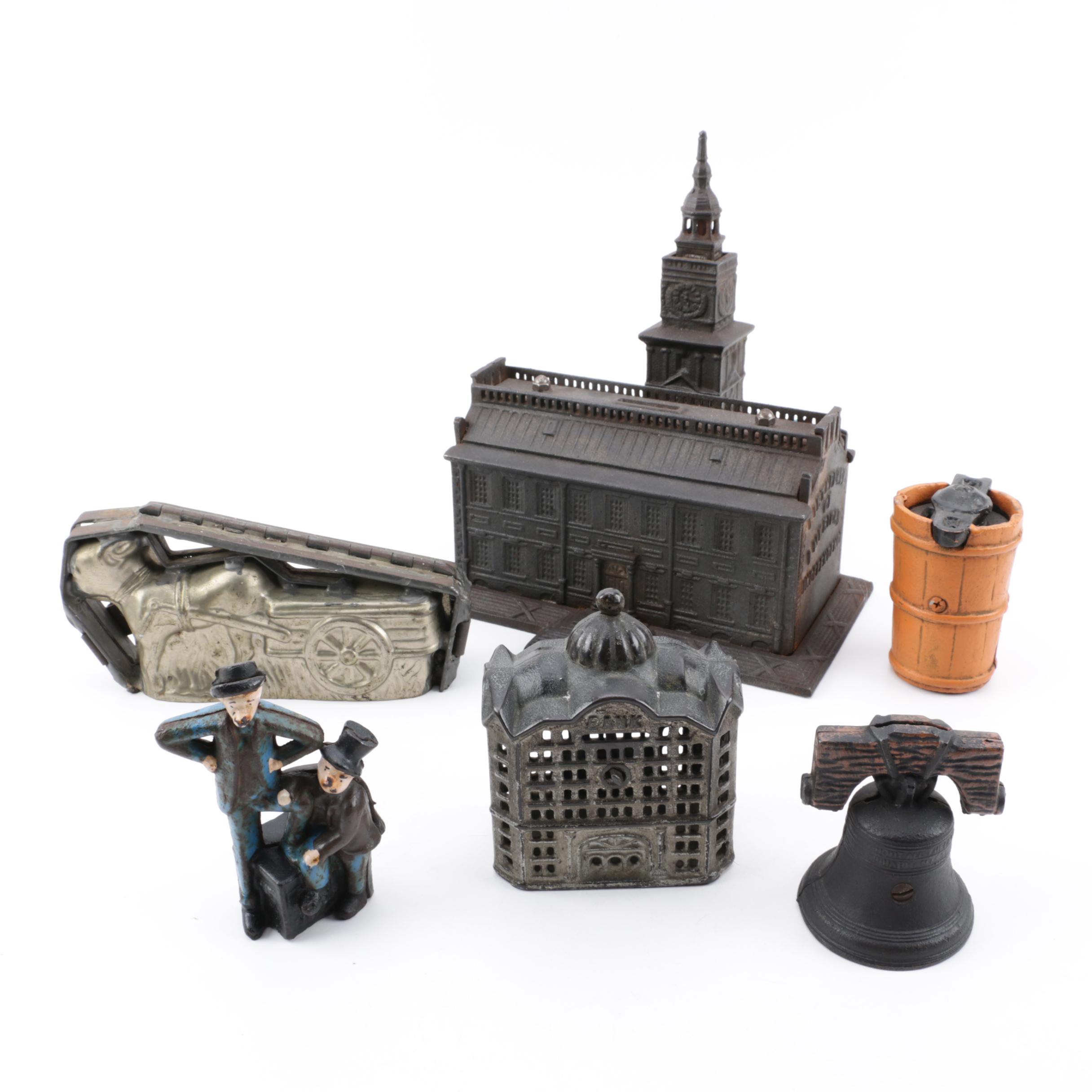 A.F. Terranova Independence Hall Coin Bank with Other Banks and Candy Mold
