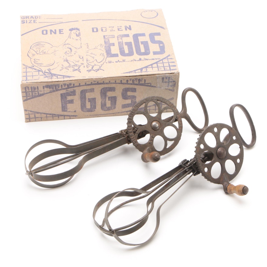 Antique Dover Egg Beaters and Egg Carton