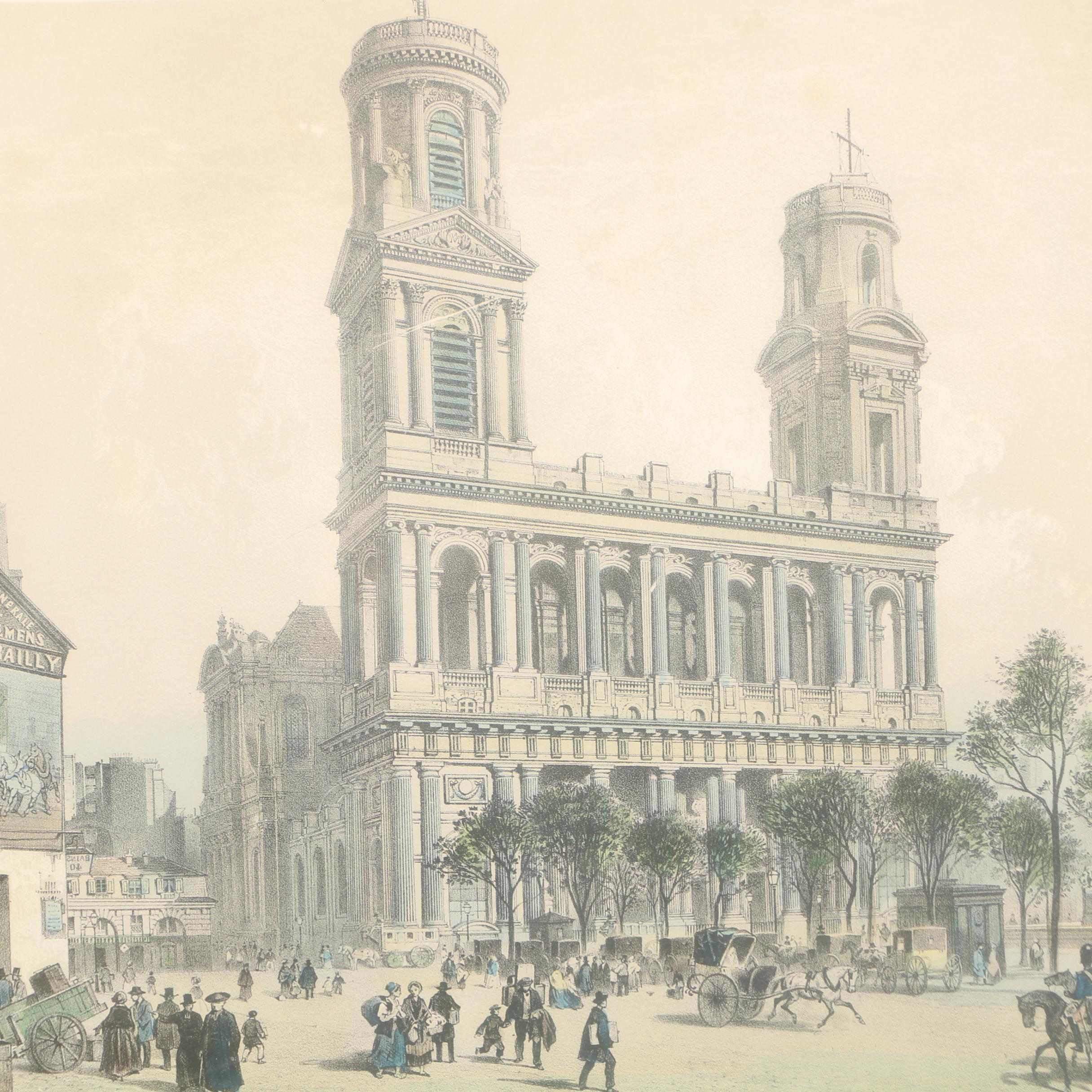 Hand-Colored Lithograph "Eglise St. Sulpice"