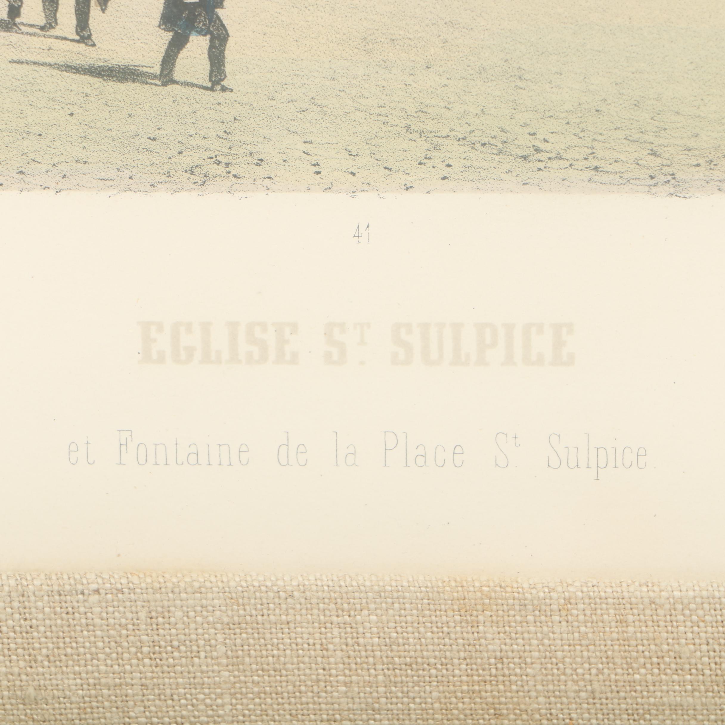 Hand-Colored Lithograph "Eglise St. Sulpice"