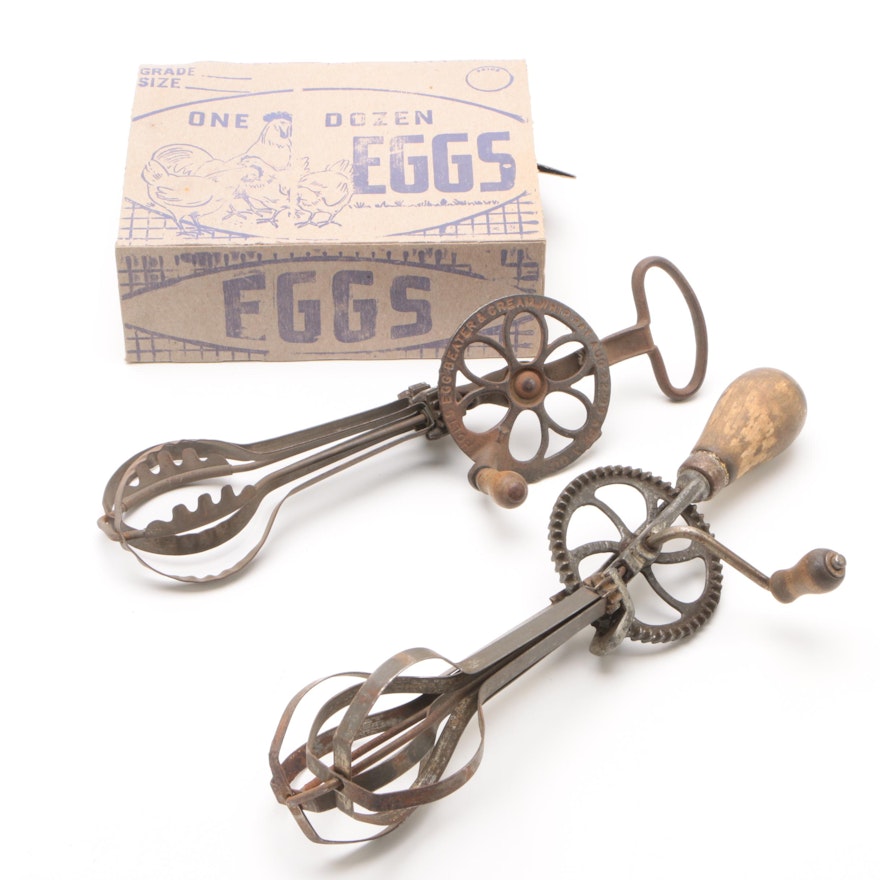 Antique Egg Beaters and Egg Carton