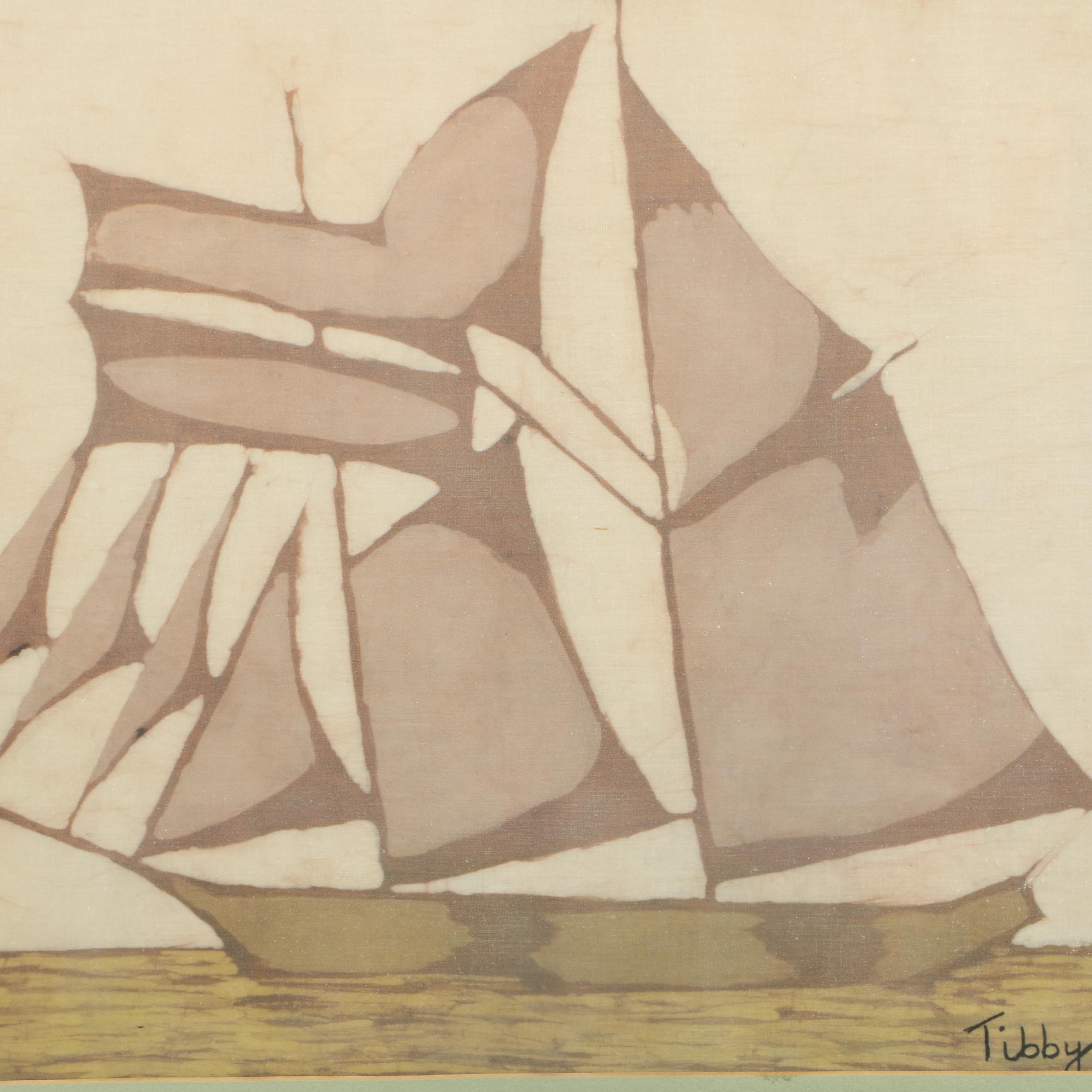 1974 Tibby Llewellyn Signed "Little Frigate" Batik in Frame