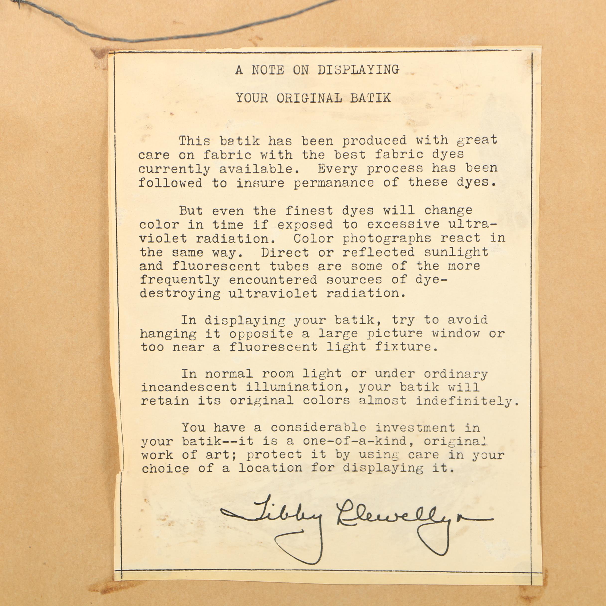 1974 Tibby Llewellyn Signed "Little Frigate" Batik in Frame