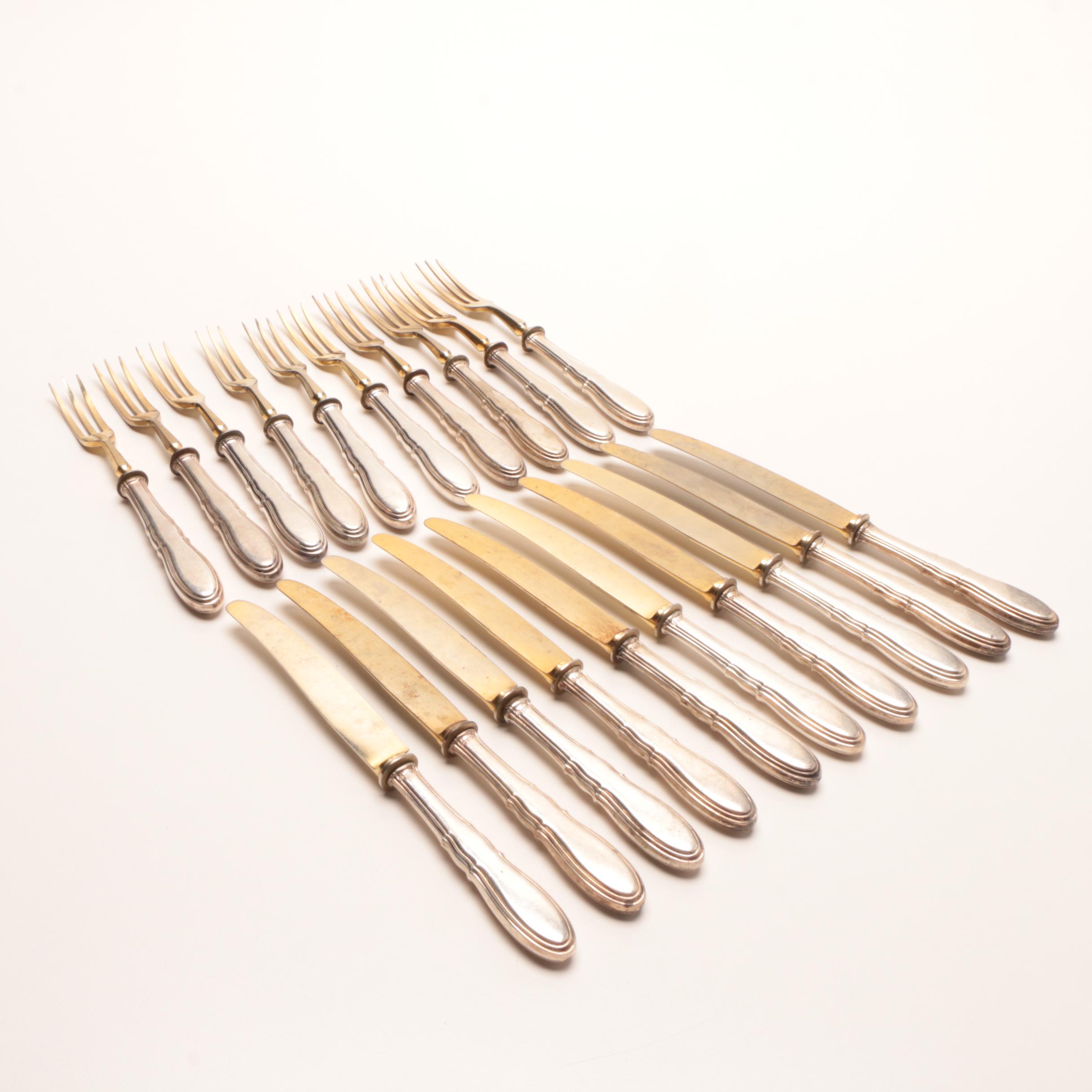 Antique Wilhelm Binder 800 Silver Fruit Knives and Forks