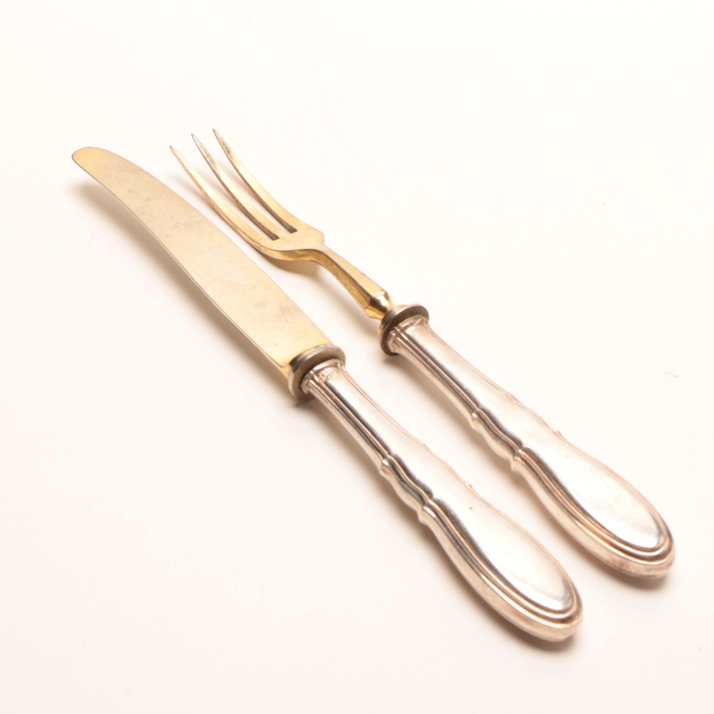 Antique Wilhelm Binder 800 Silver Fruit Knives and Forks