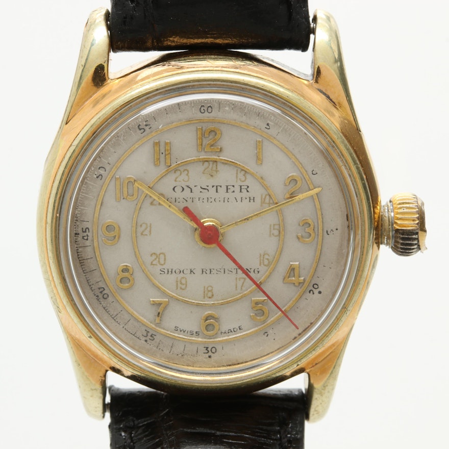 Circa 1940s Rolex Oyster Centregraph Stainless Steel Wristwatch