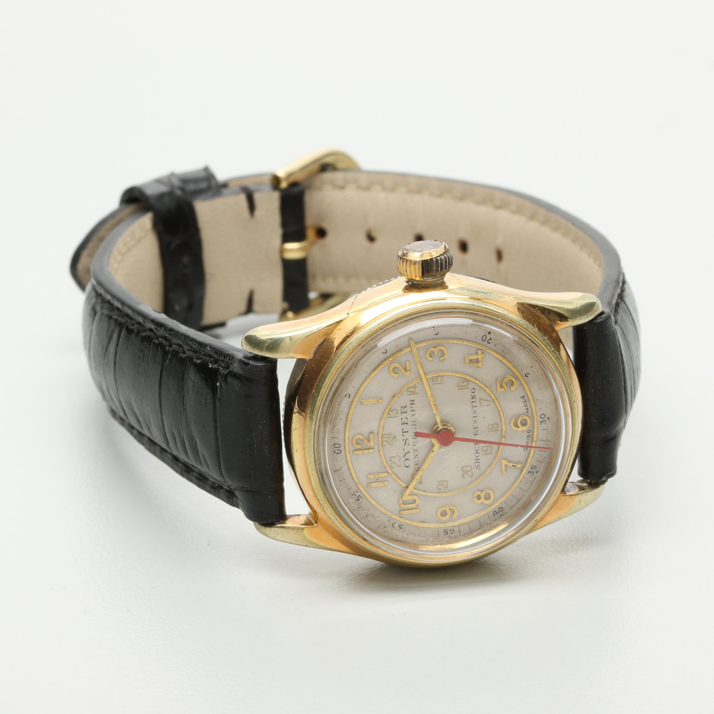 Circa 1940s Rolex Oyster Centregraph Stainless Steel Watch