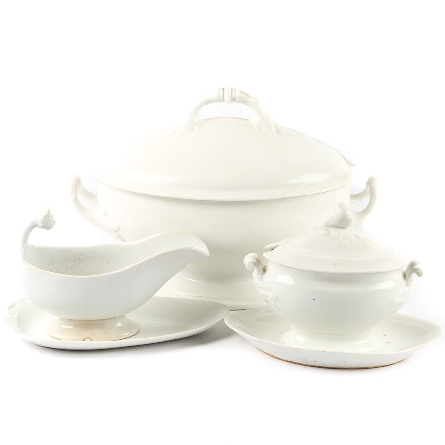 Collection of English White Ironstone Tureens Featuring Davenport