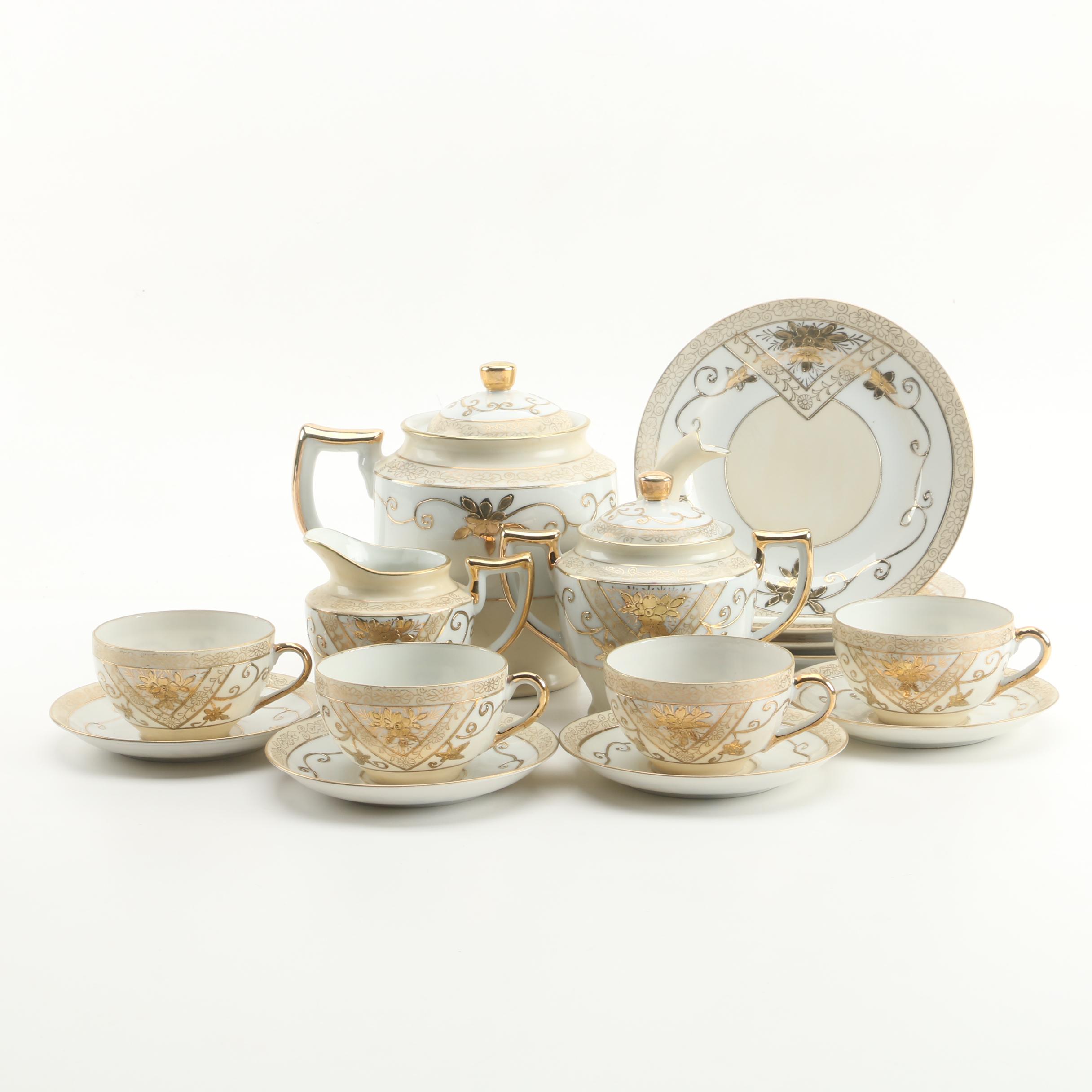 Moriyama Mori-machi Japanese Hand-Painted Gilt Porcelain Tea Set