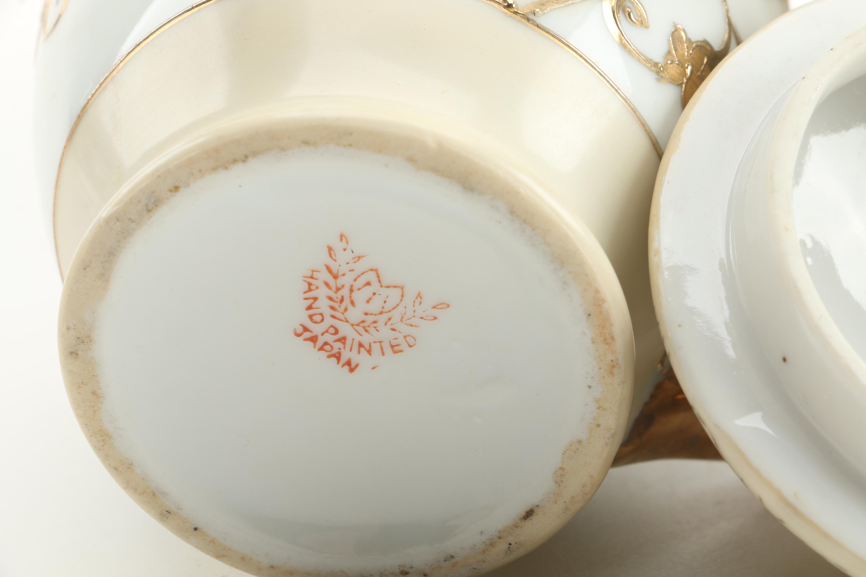 Moriyama Mori-machi Japanese Hand-Painted Gilt Porcelain Tea Set