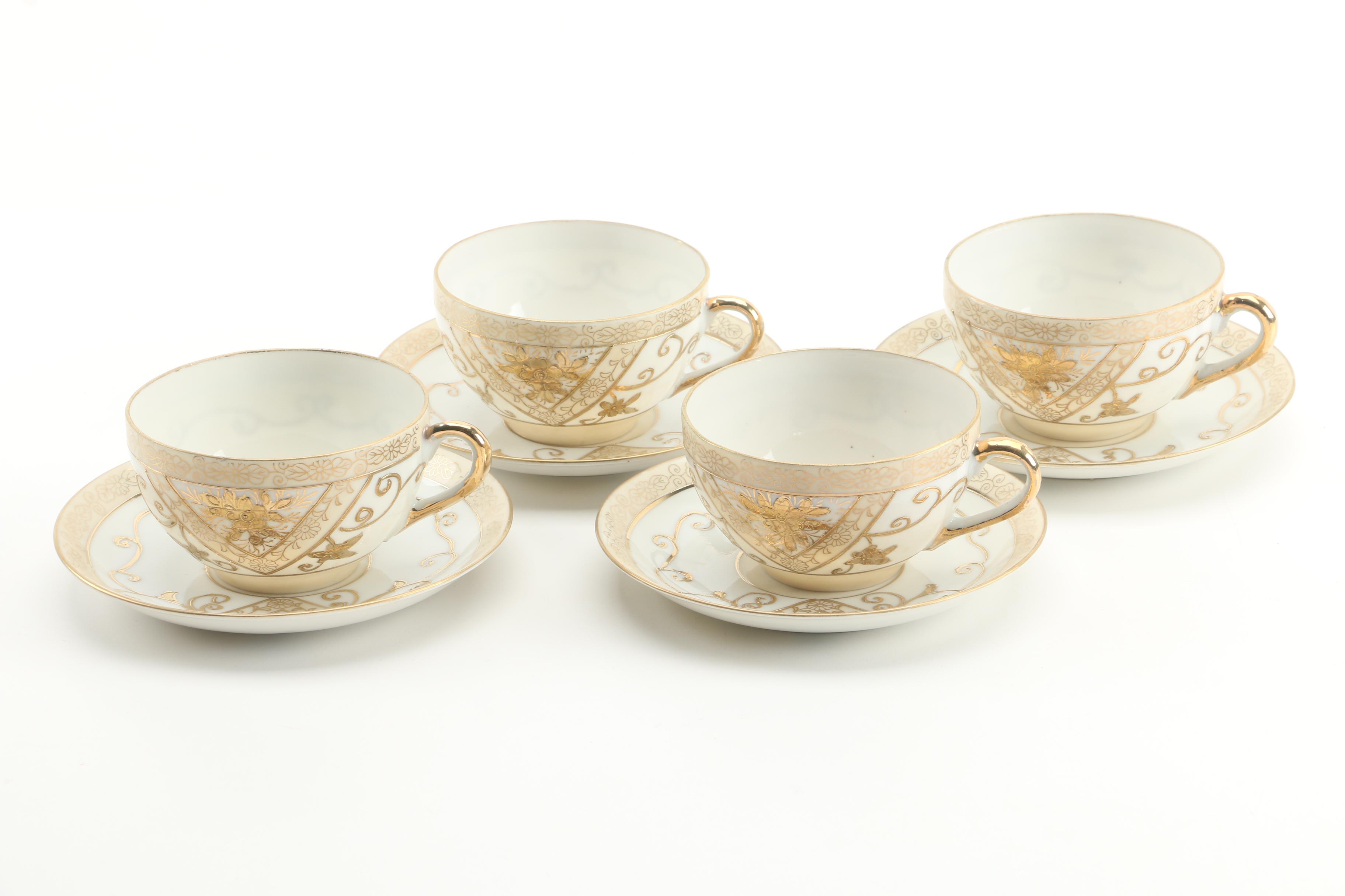 Moriyama Mori-machi Japanese Hand-Painted Gilt Porcelain Tea Set