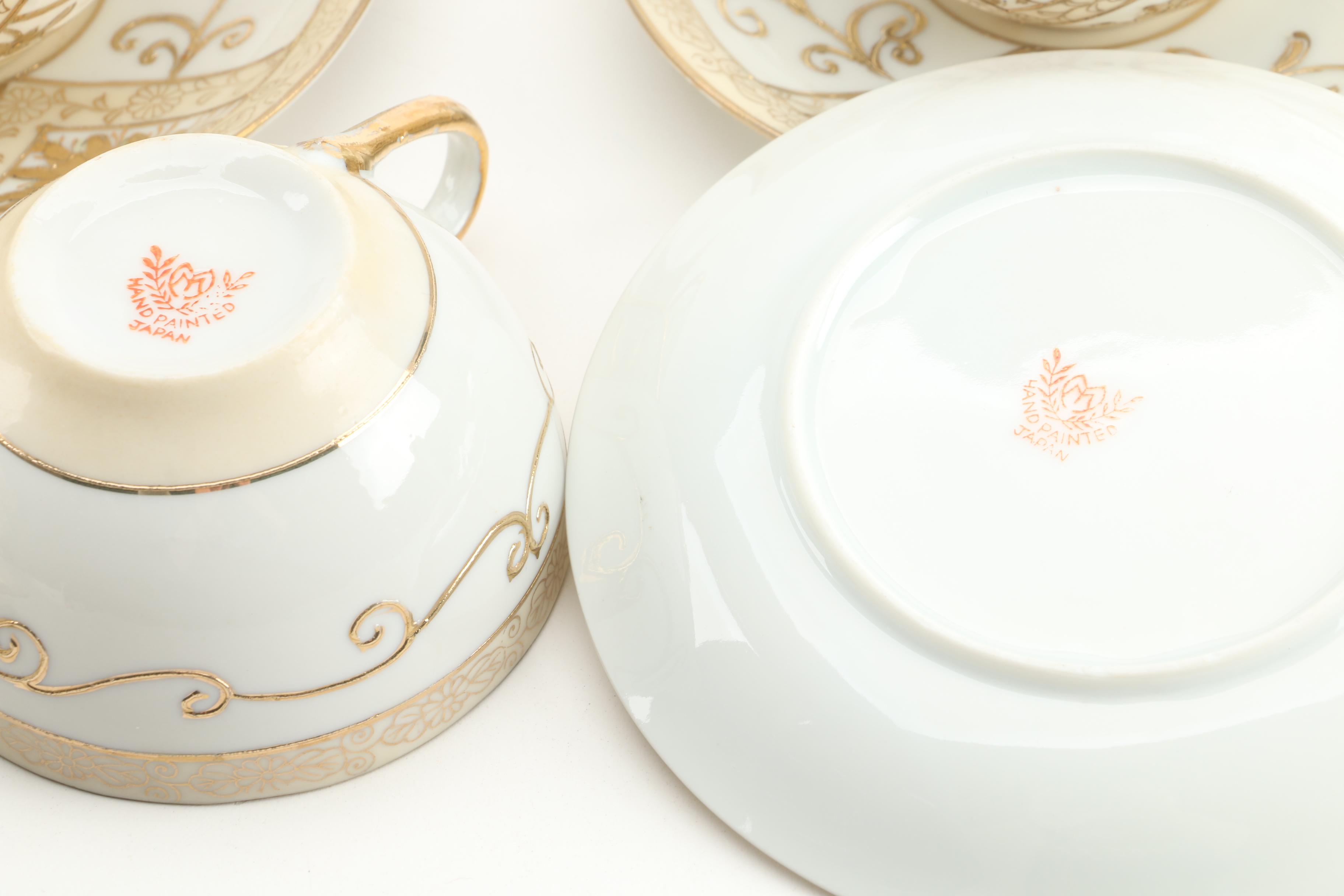 Moriyama Mori-machi Japanese Hand-Painted Gilt Porcelain Tea Set