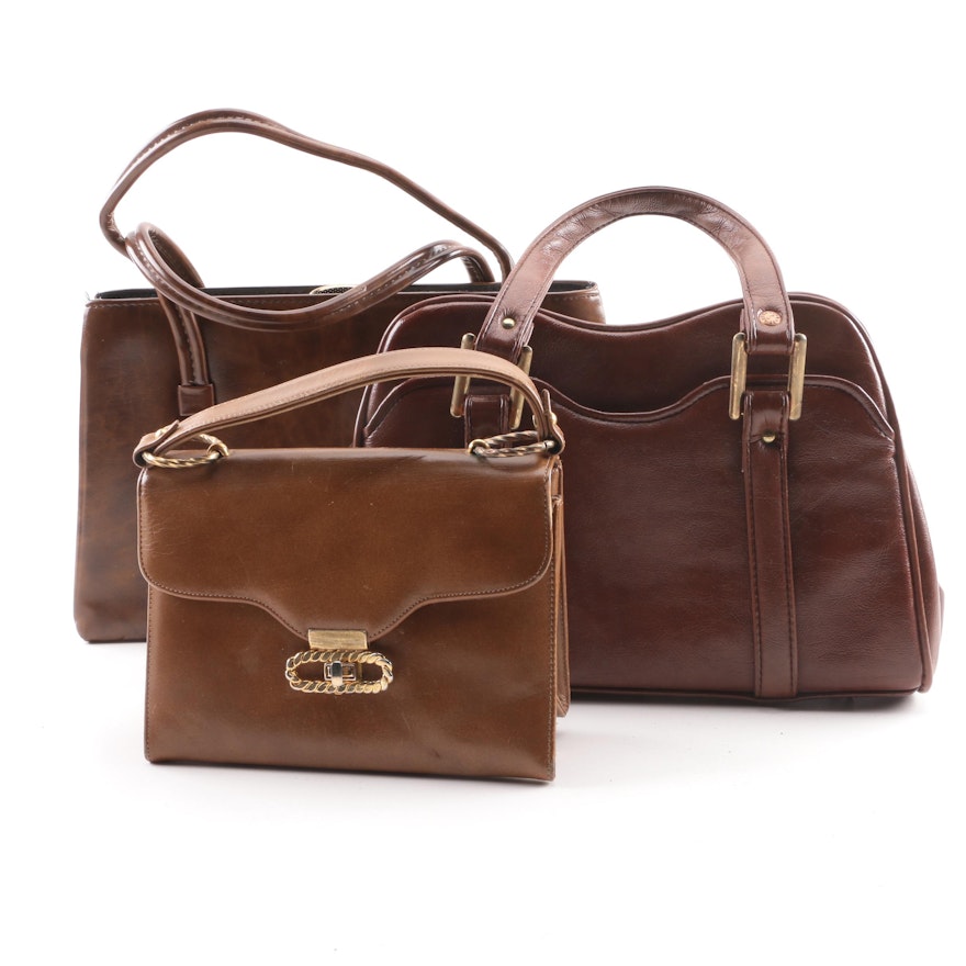 Vintage Brown Leather and Faux Leather Top Handle Bags