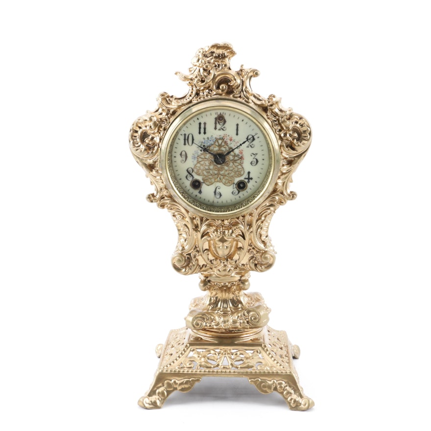 William L. Gilbert Louis XV Style Gilt Metal Mantel Clock