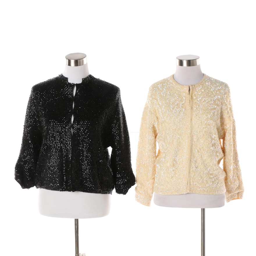 Women's 1950s Vintage Sequined Wool Blend Cardigans including Dragon House