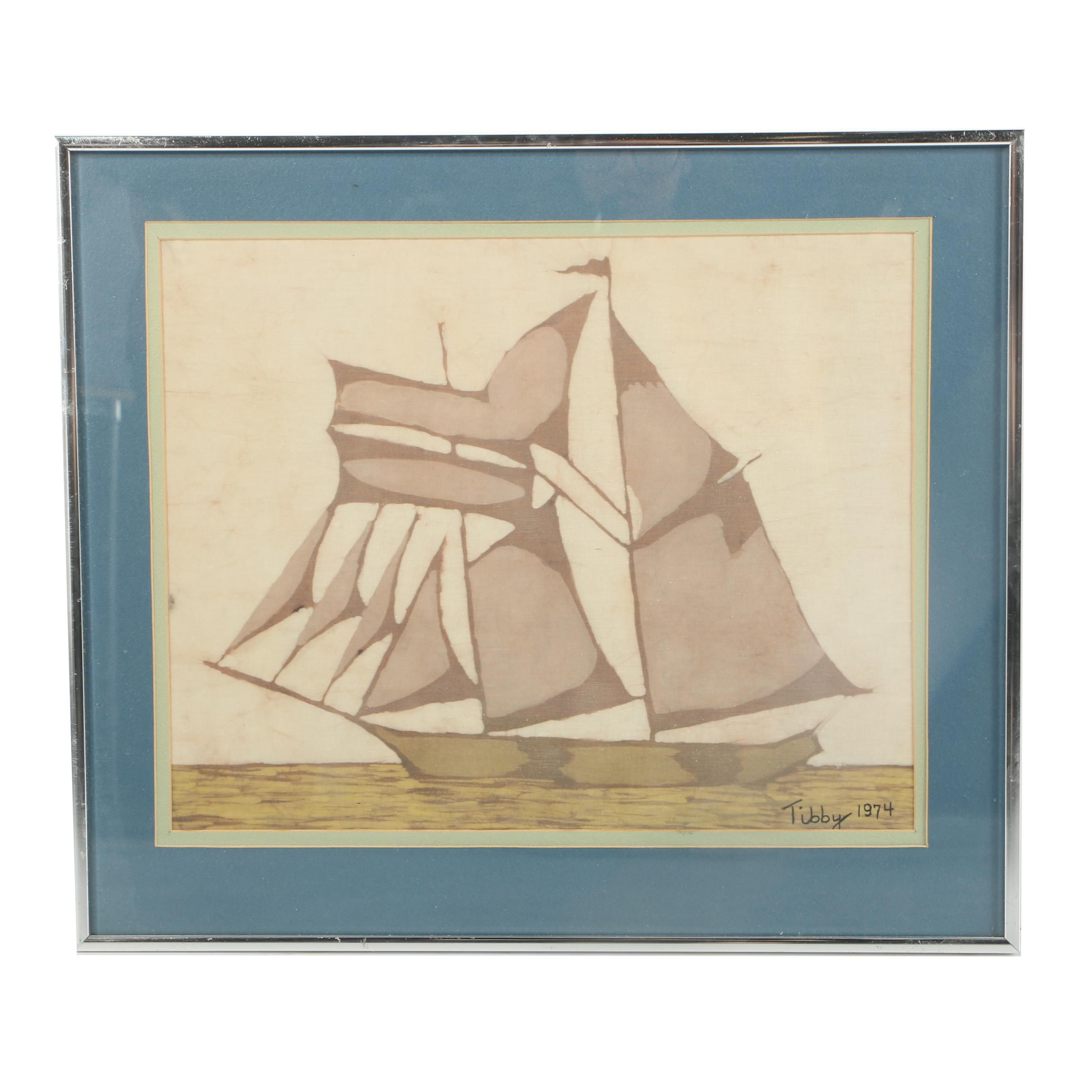 1974 Tibby Llewellyn Signed "Little Frigate" Batik in Frame