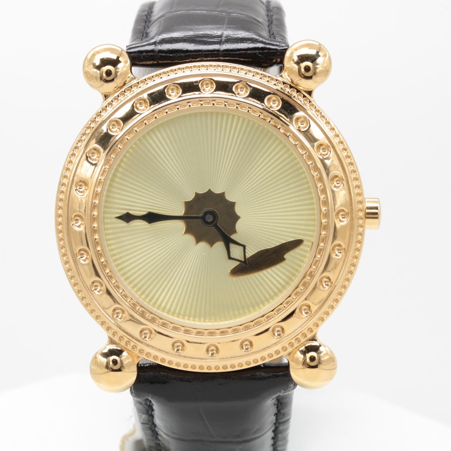 Sevenarts Ltd. "Erté" Gold Plated Stainless Steel Wristwatch with Leather Strap