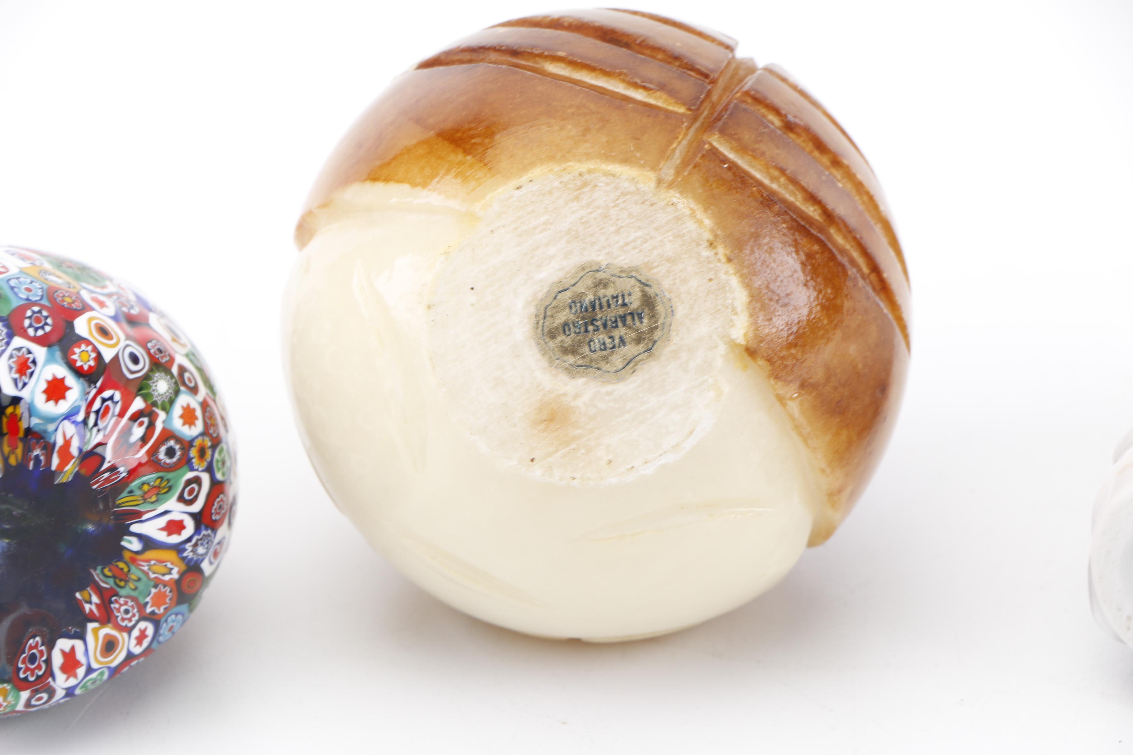 Royal Copenhagen, Italian Alabaster and Glass Owl Paperweights