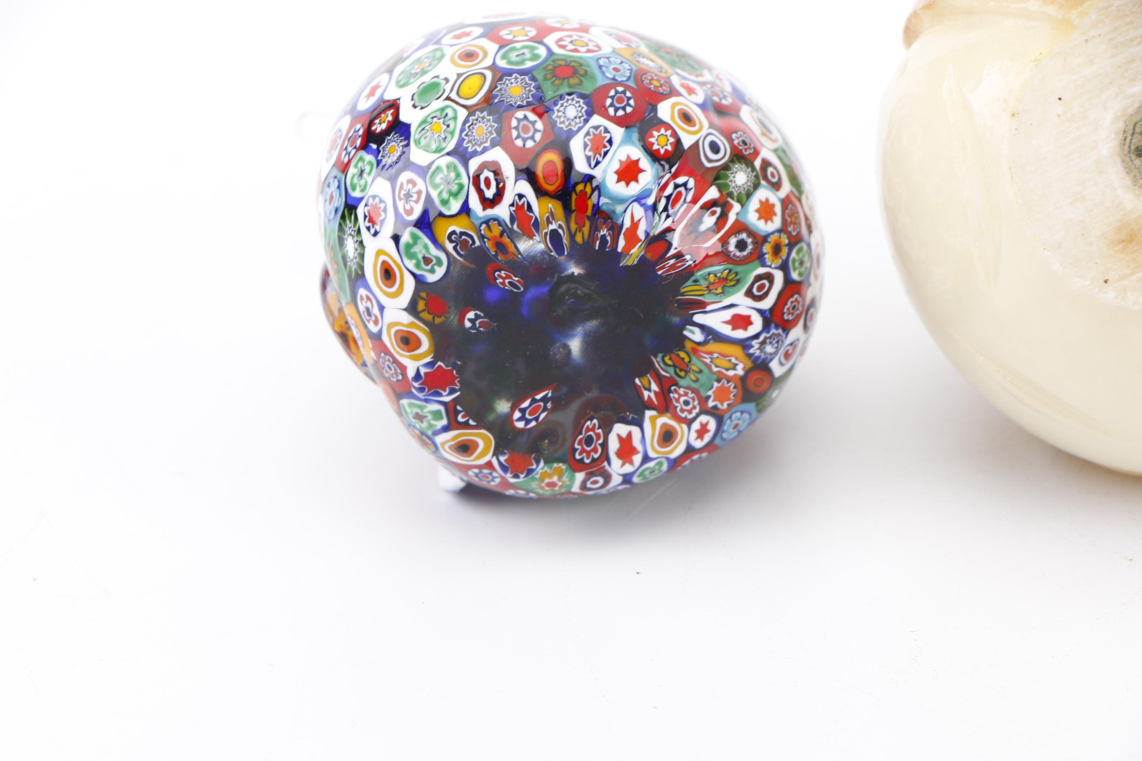 Royal Copenhagen, Italian Alabaster and Glass Owl Paperweights