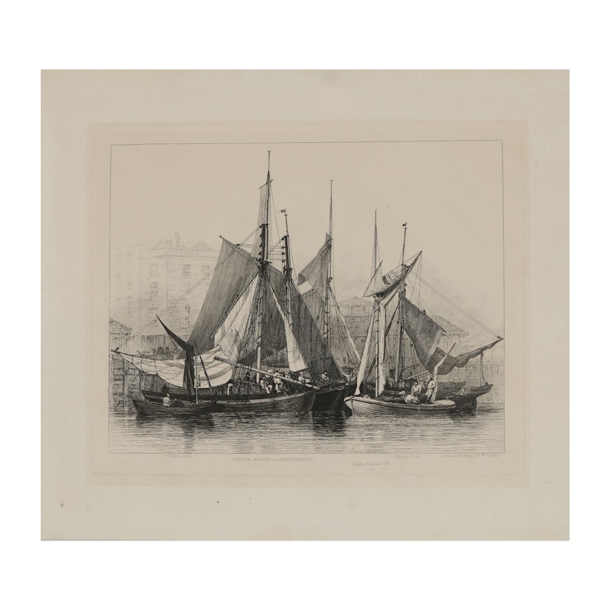 Edward William Cooke Etching "Oyster Boats at Billingsgate"