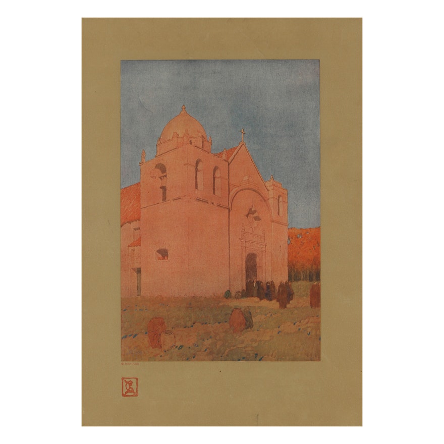 Offset Lithograph After Jules Guérin "The Mission of San Carlos, California"
