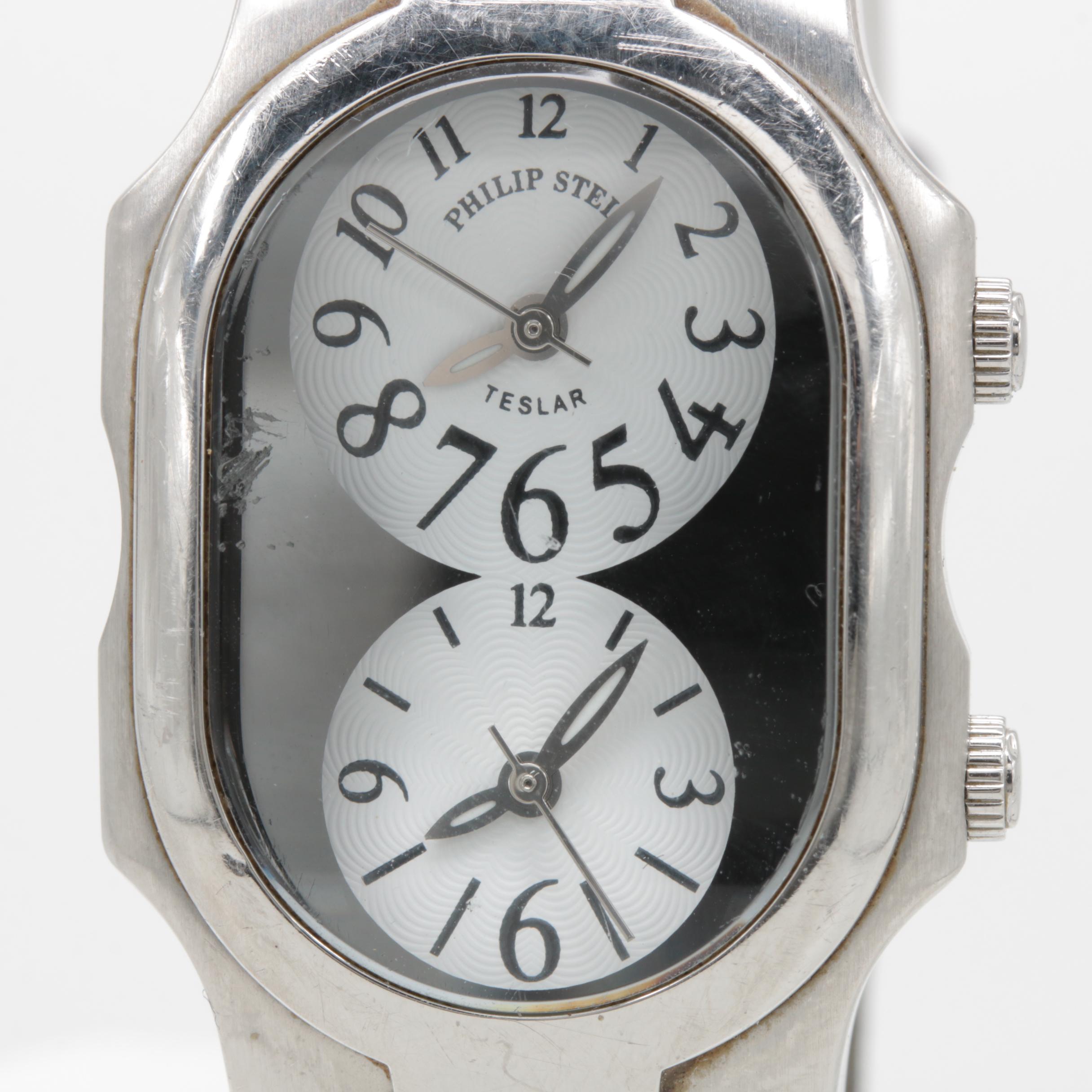 Philip Stein Teslar Dual Time Stainless Steel Watch