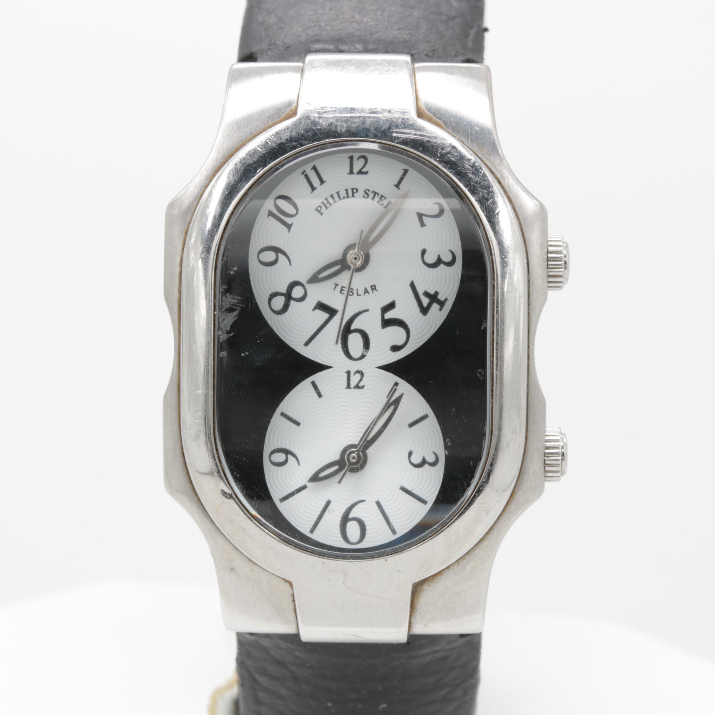 Philip Stein Teslar Dual Time Stainless Steel Watch