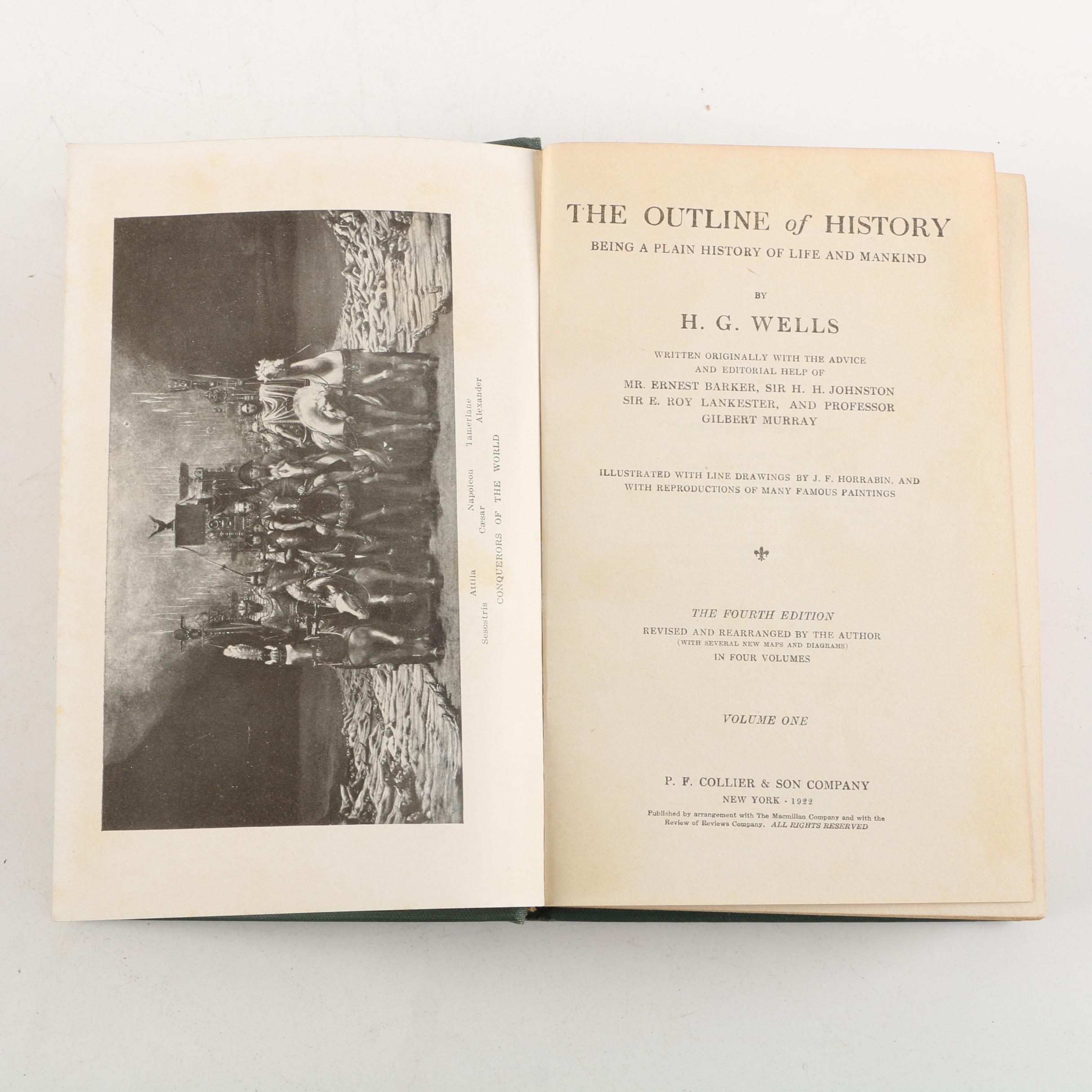 1922 "The Outline of History" by H. G. Wells in Four Volumes
