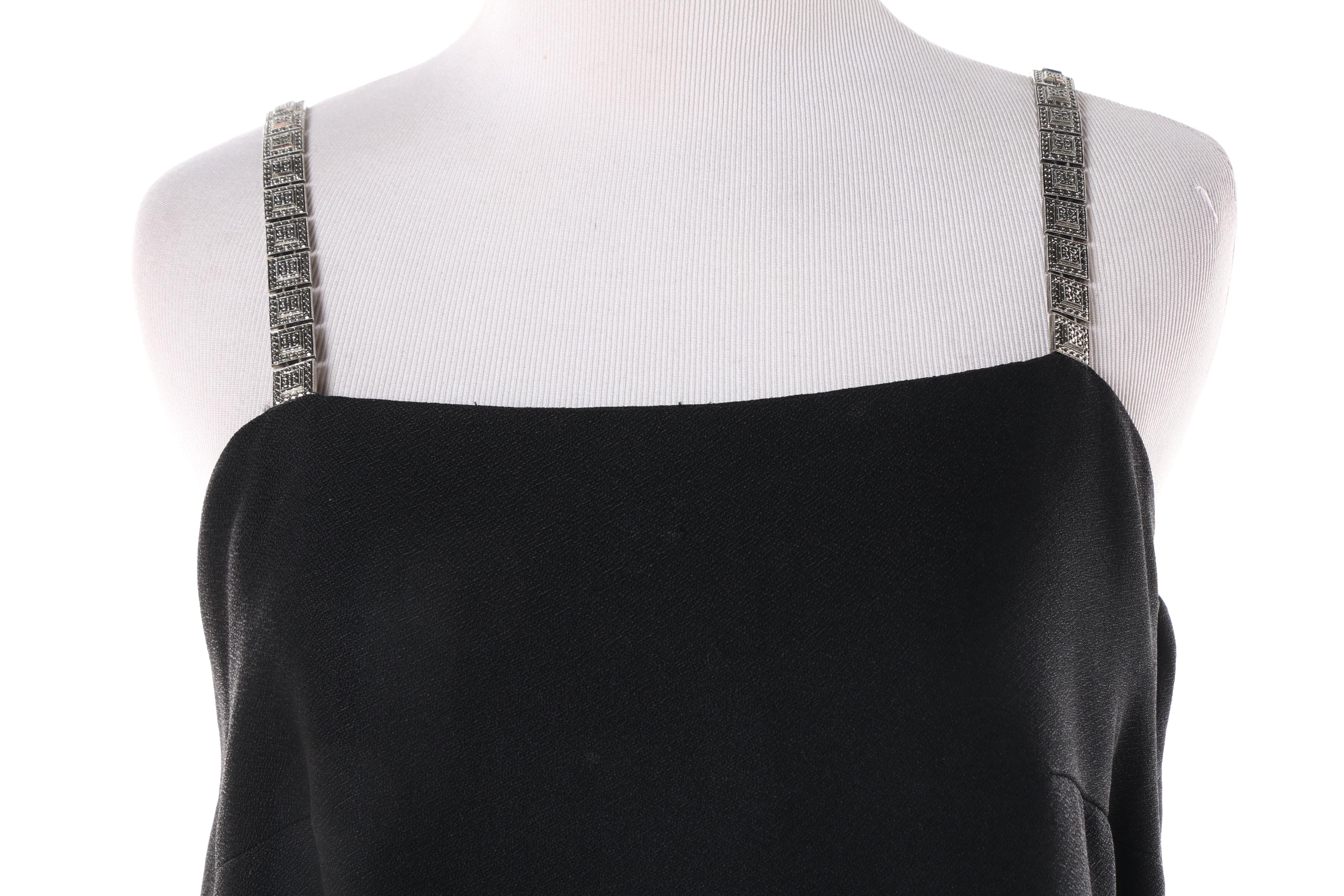 Circa 1960s Vintage Felix Safian Black Cocktail Dress w/ Marcasite Style Straps