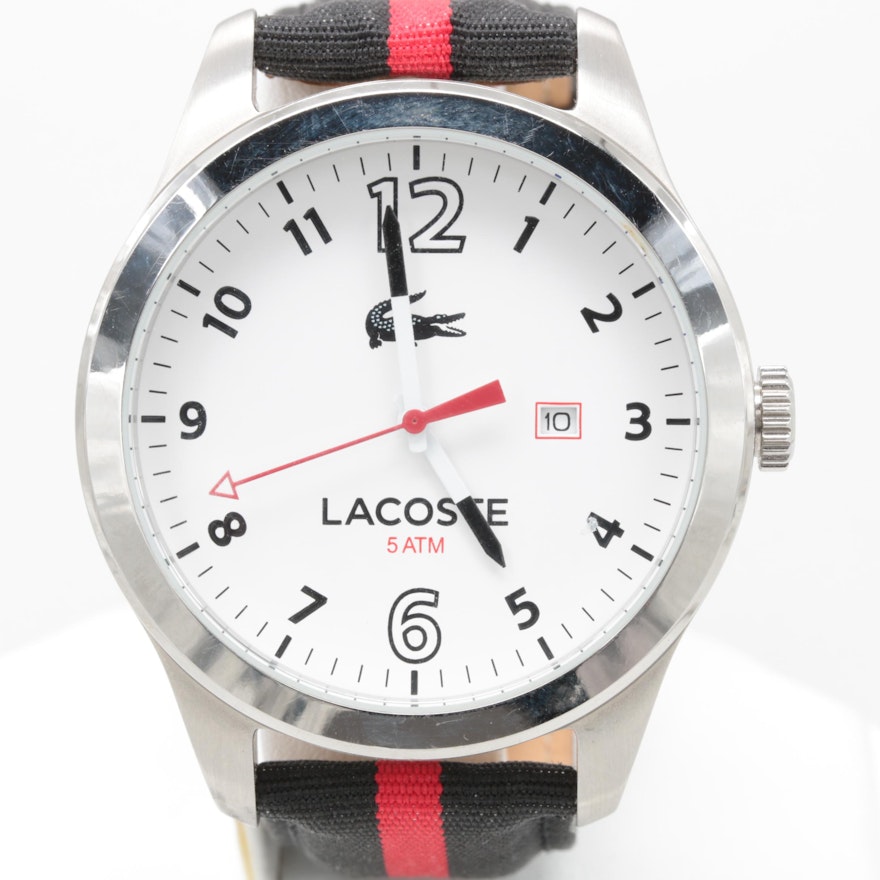 Lacoste Stainless Steel Wristwatch with Red and Black Leather Strap