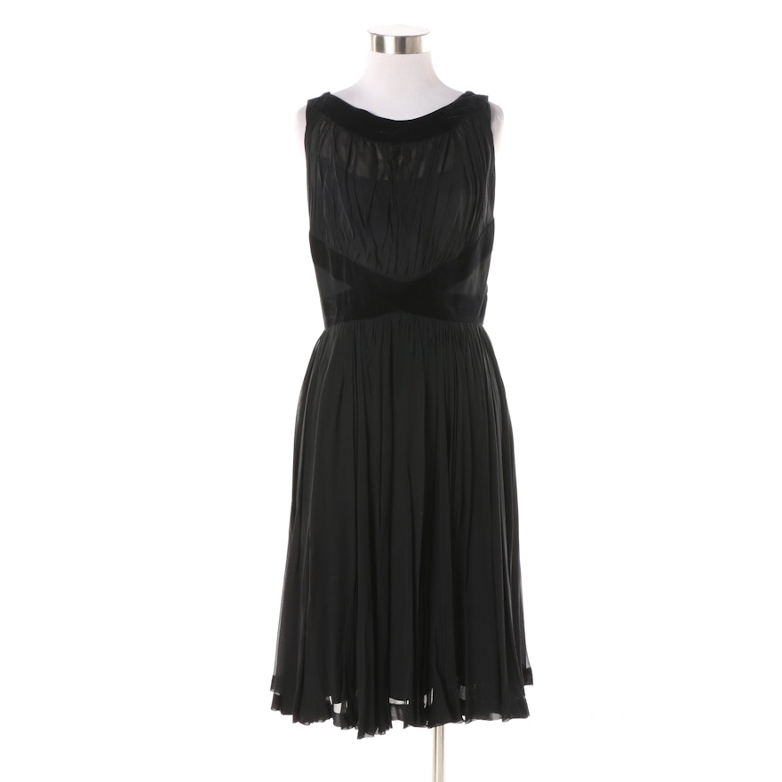 1960s Vintage Black Chiffon with Velvet Sleeveless Cocktail Dress