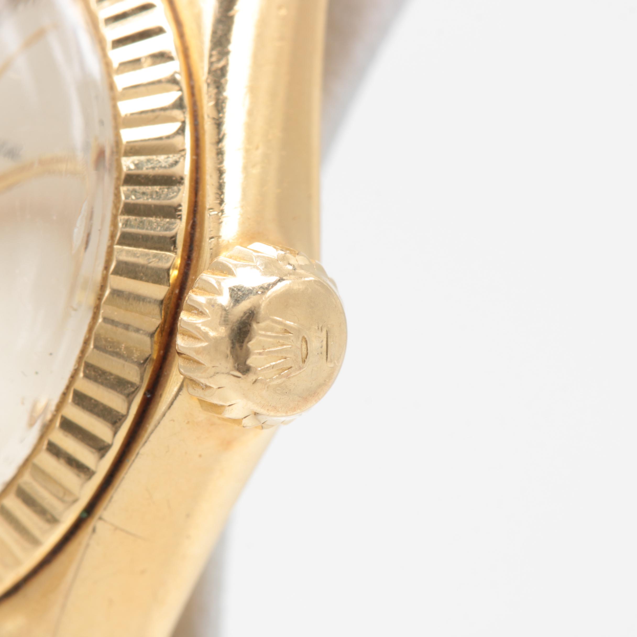 Circa 1966 Rolex Oyster Perpetual 18K Yellow Gold Silver Tone Dial Watch