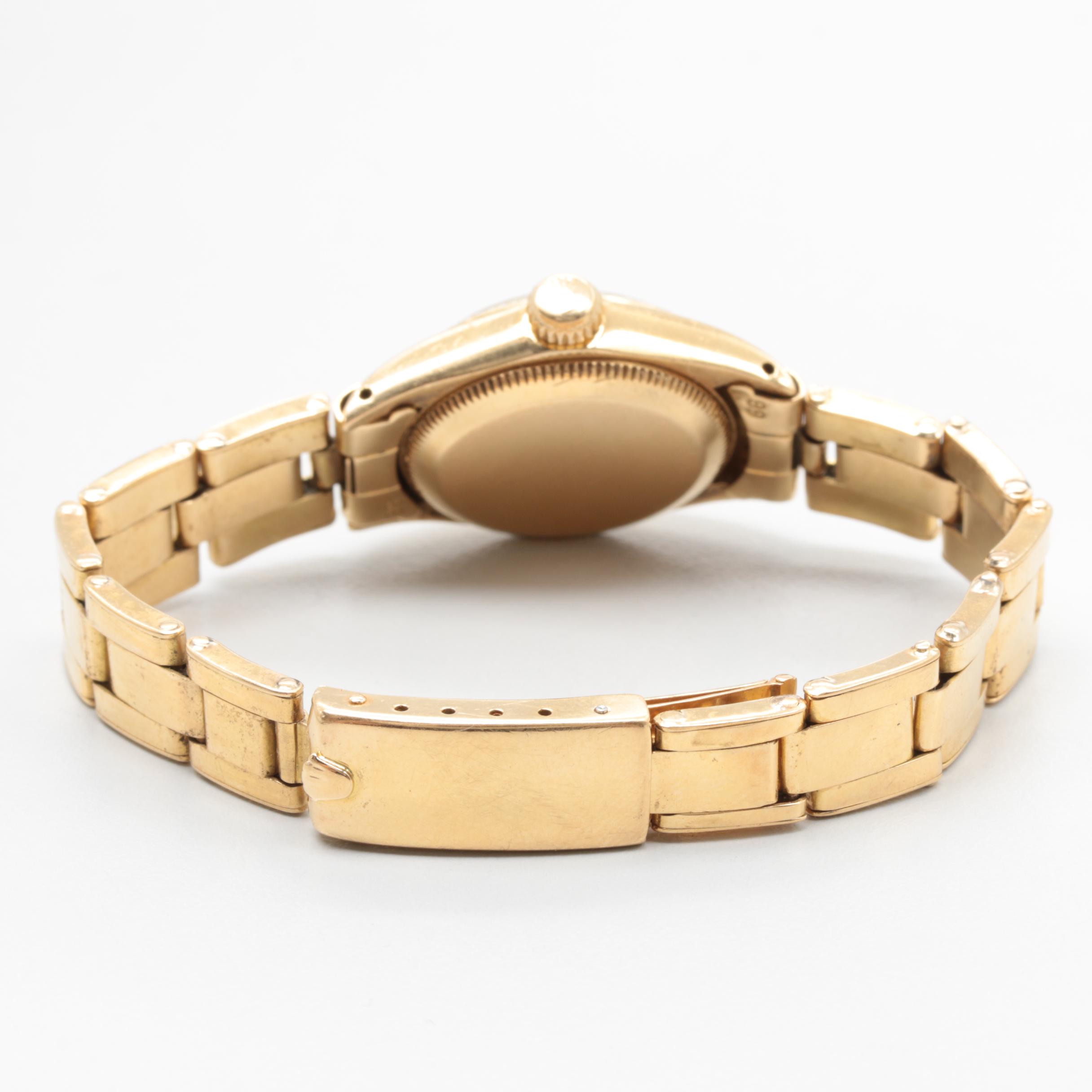 Circa 1966 Rolex Oyster Perpetual 18K Yellow Gold Silver Tone Dial Watch