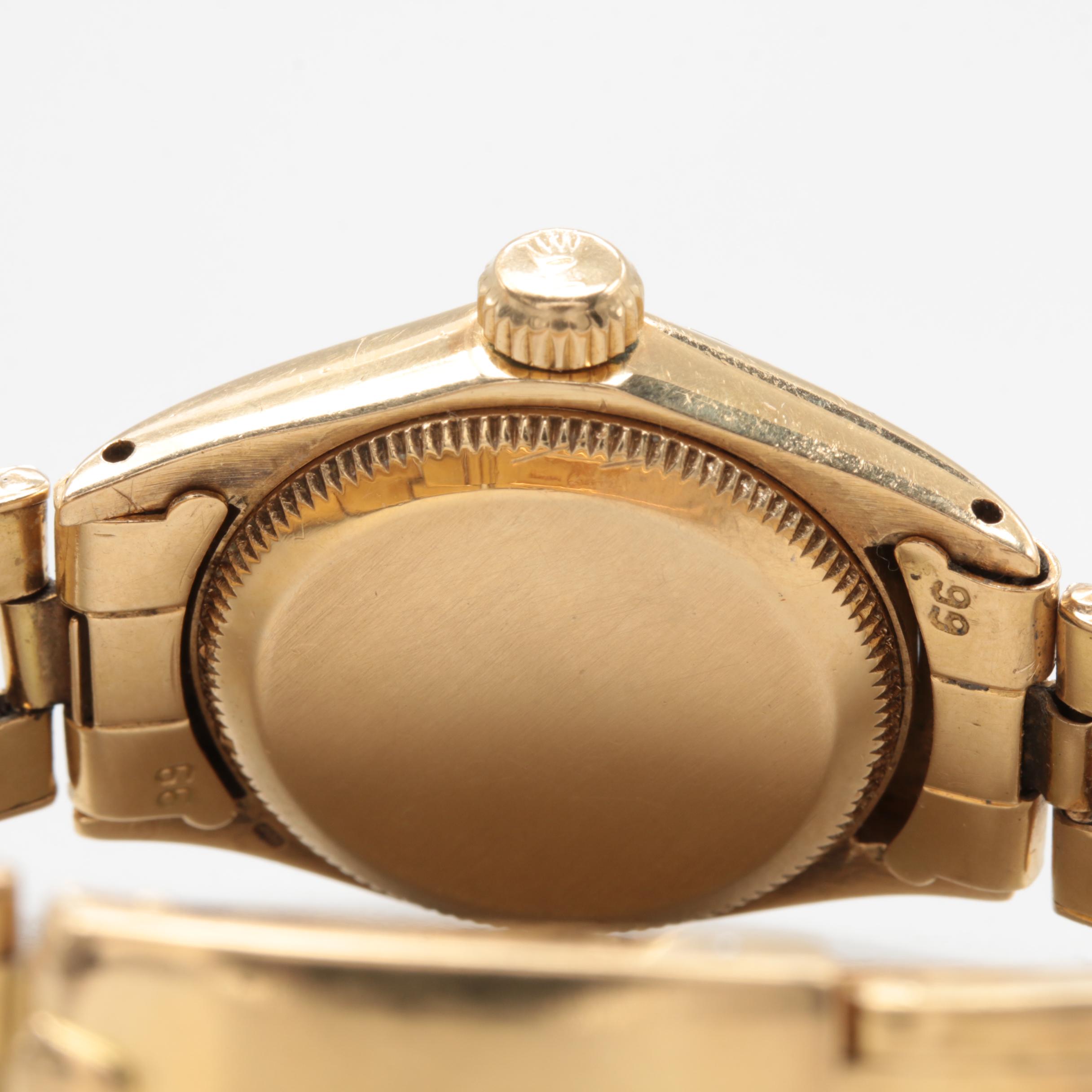 Circa 1966 Rolex Oyster Perpetual 18K Yellow Gold Silver Tone Dial Watch