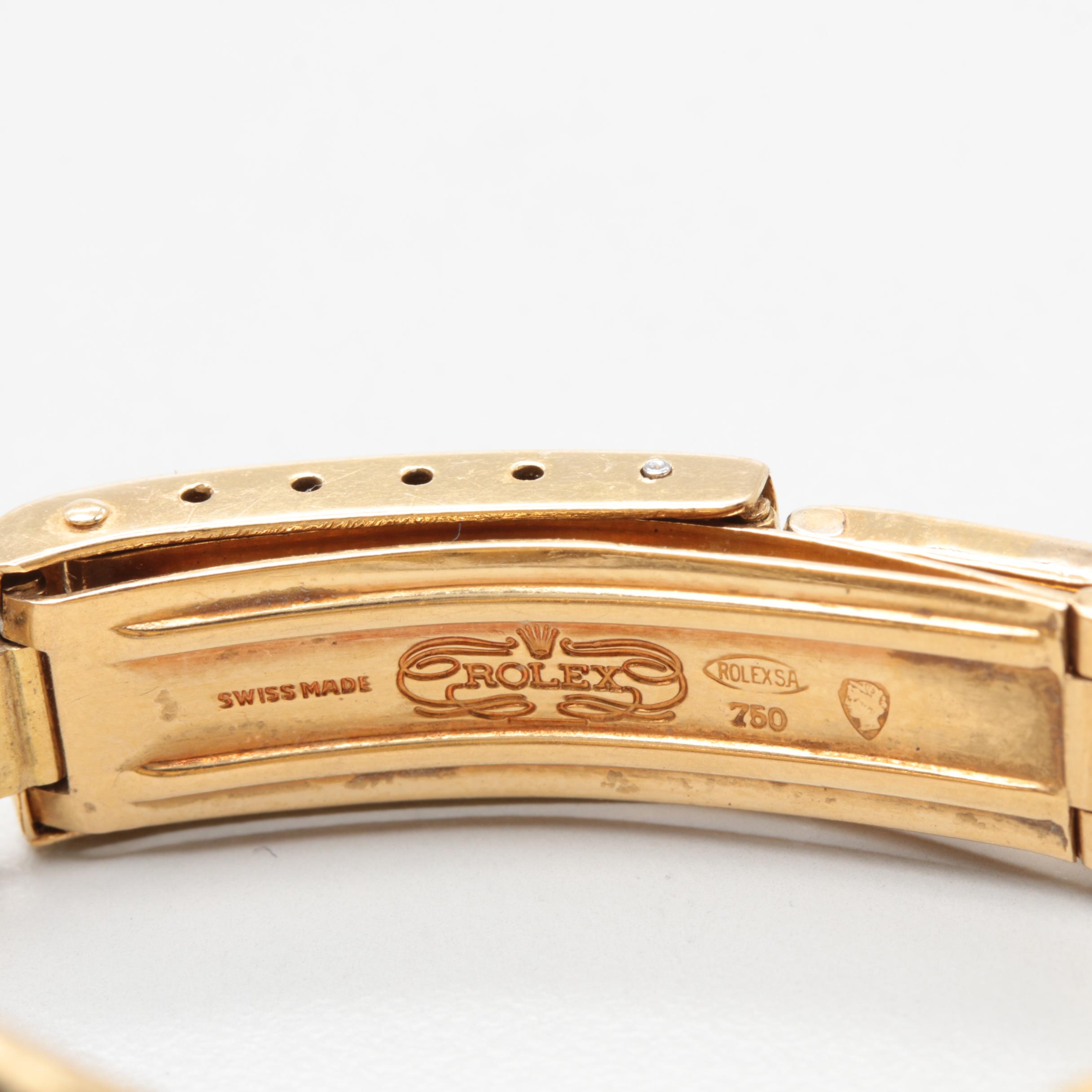 Circa 1966 Rolex Oyster Perpetual 18K Yellow Gold Silver Tone Dial Watch