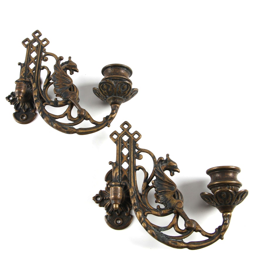 Italian Brass Swing Arm Dragon Themed Sconces