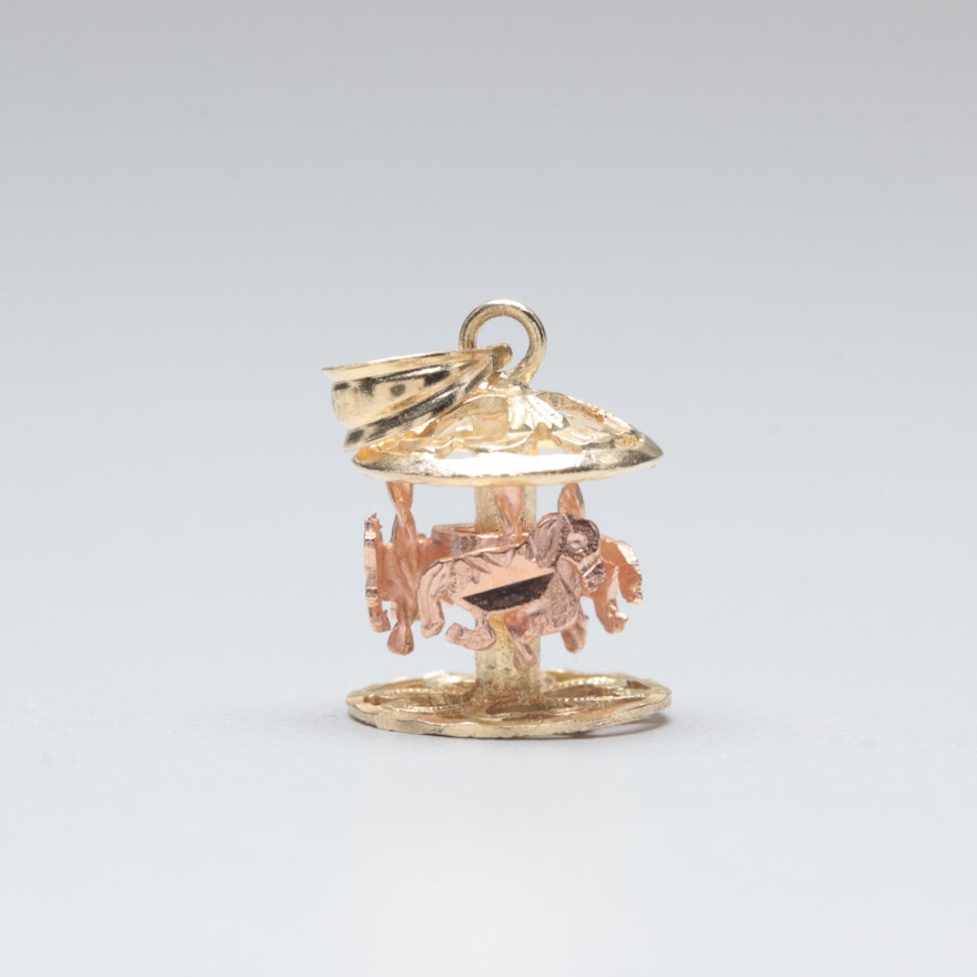 14K Yellow and Rose Gold Carousel Charm Pendant