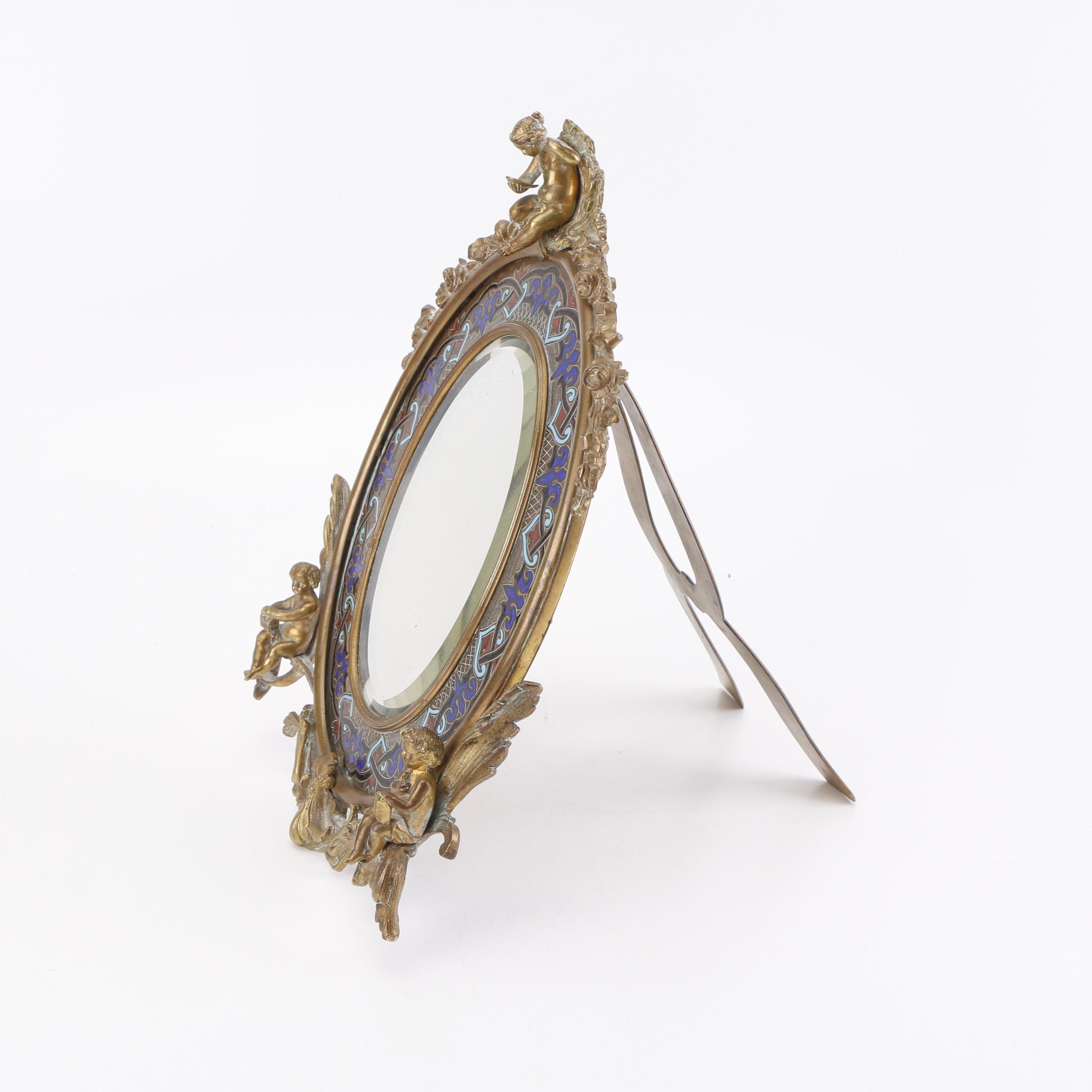 Vintage Baroque Style Brass Cherub Motif Vanity Mirror