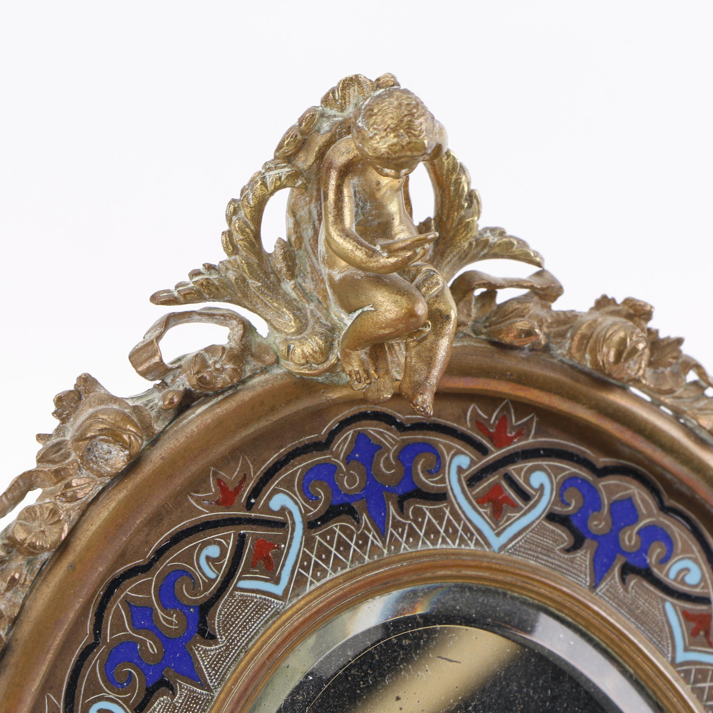 Vintage Baroque Style Brass Cherub Motif Vanity Mirror