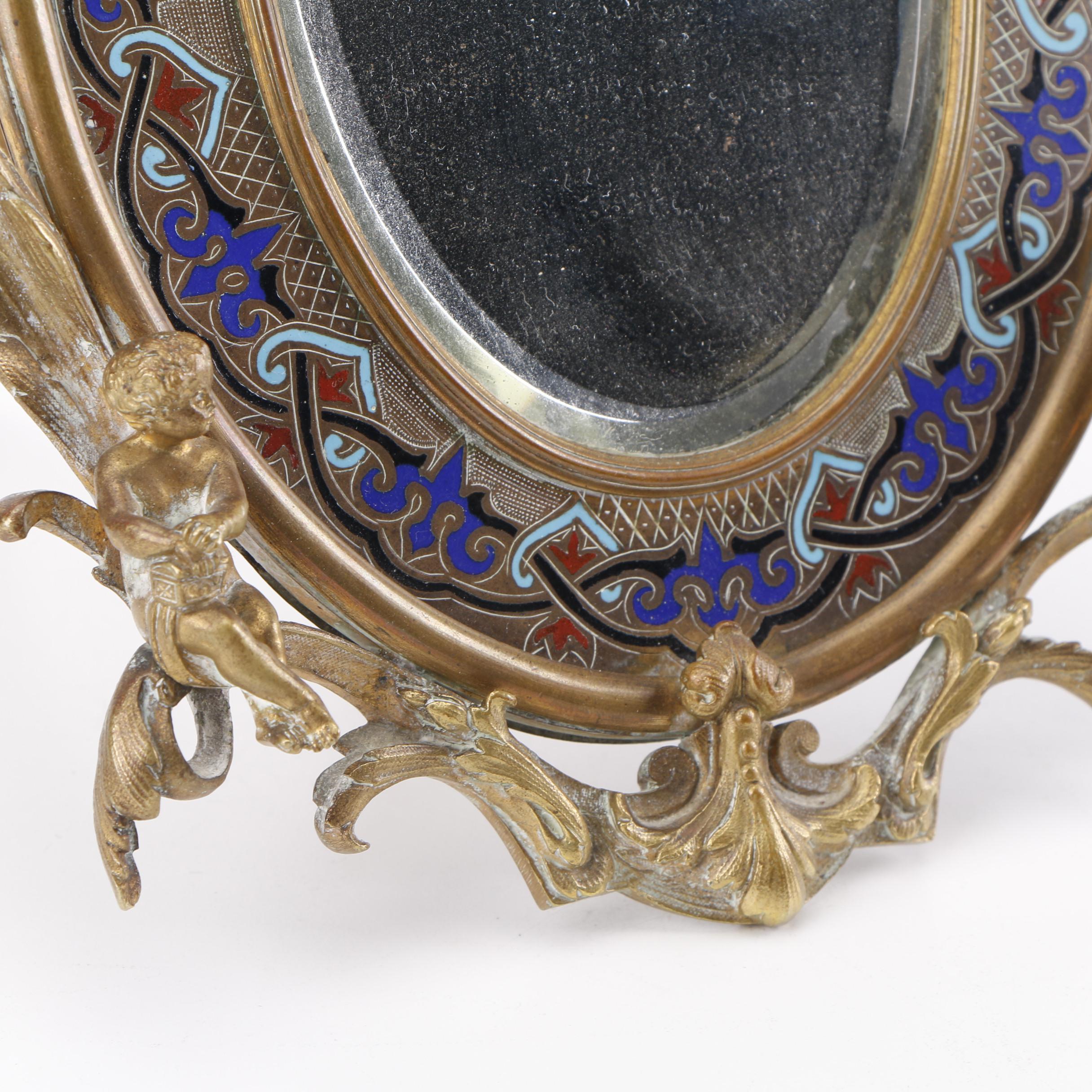 Vintage Baroque Style Brass Cherub Motif Vanity Mirror