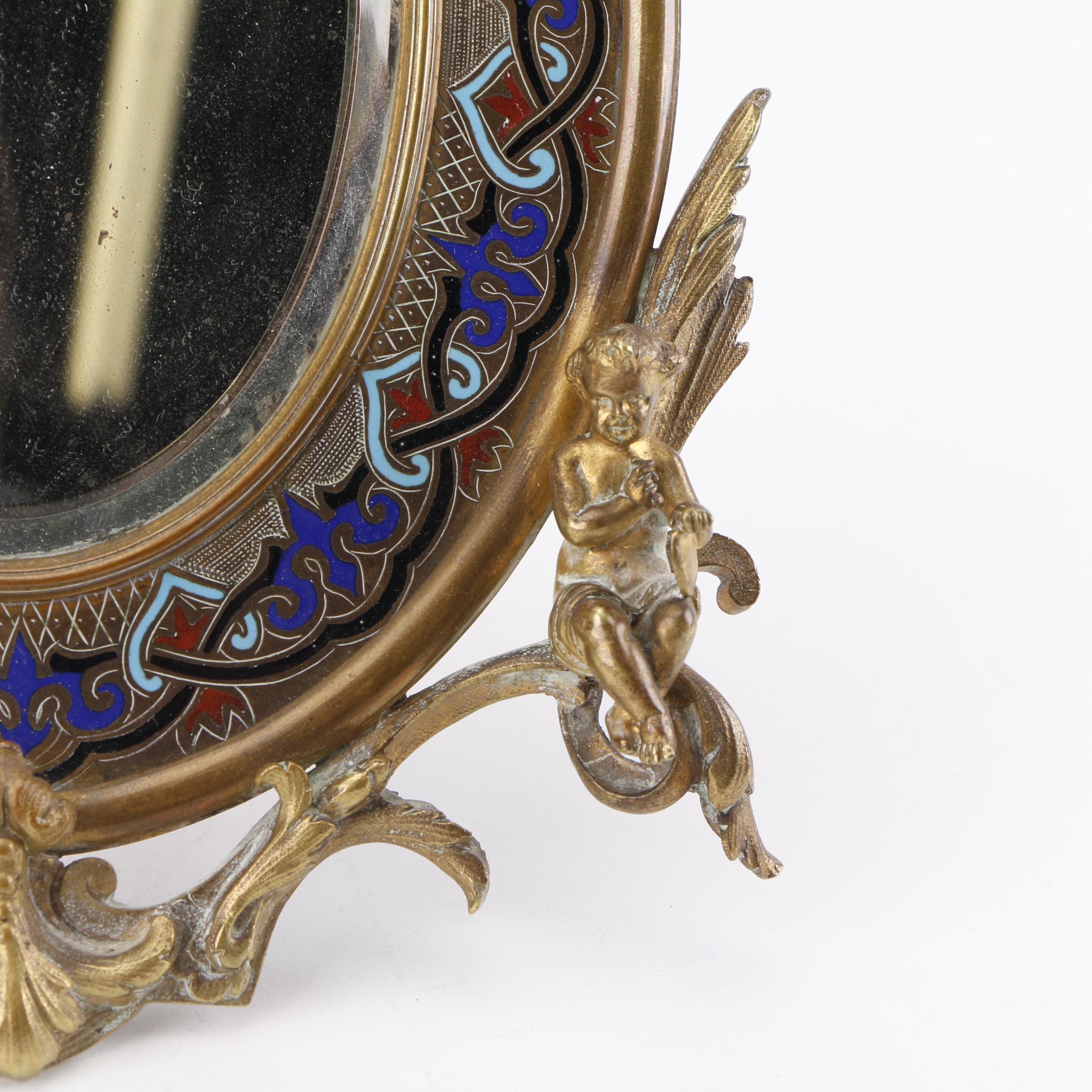 Vintage Baroque Style Brass Cherub Motif Vanity Mirror