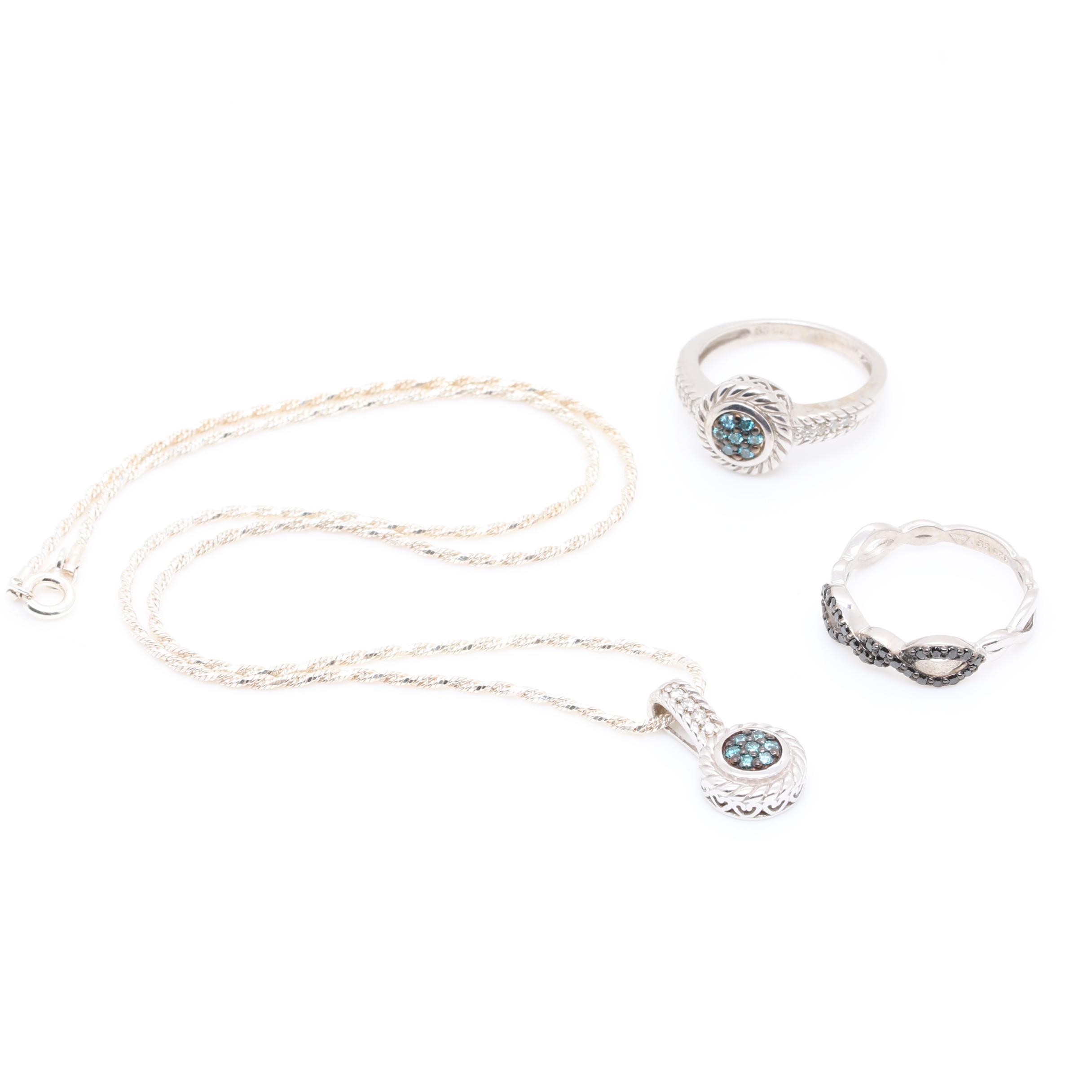 Sterling Silver Diamond Jewelry Including Kate McCullar Ring