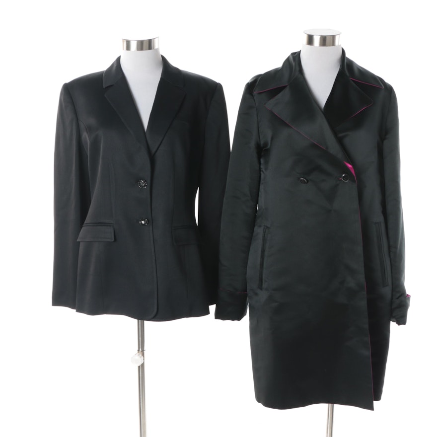 Women's St. John Evening Charcoal Satin Suit Jacket and Reversible Silk Jacket