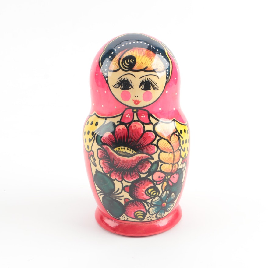 Hand-Painted Matryoshka Nesting Doll with Floral Motif