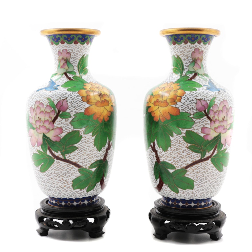 Chinese Jingfa Cloisonné Vases on Stands