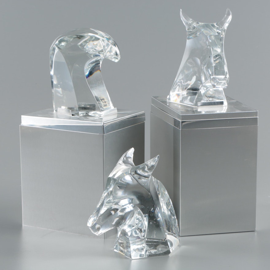 Saint-Louis Cristalleries French Cut Crystal Animal Head Figurines